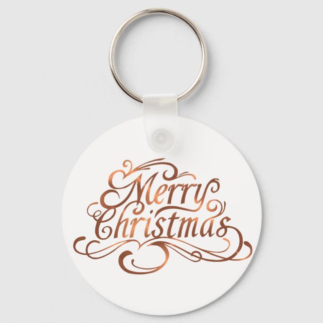 Copper-look Merry Christmas script design Keychain (Front)