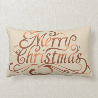 Copper-look Merry Christmas script design Lumbar Pillow