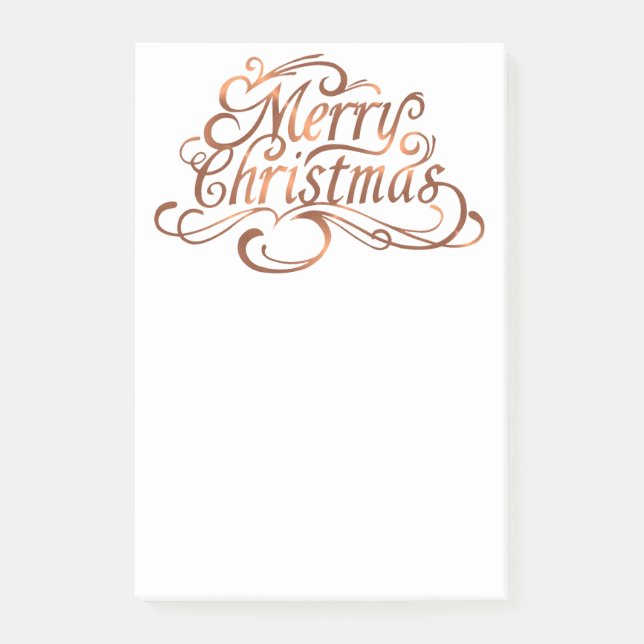Copper-look Merry Christmas script design Post-it Notes (Front)