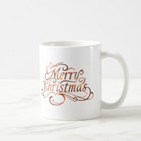 Copper-look Merry Christmas script holiday design Coffee Mug