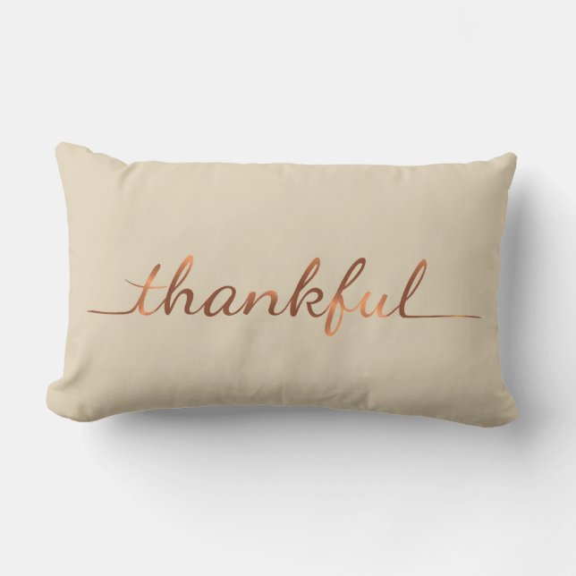 Copper-look Thankful script design Lumbar Pillow (Front)