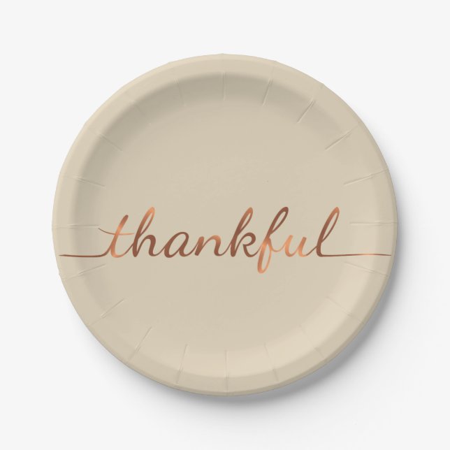 Copper-look Thankful Thanksgiving paper plate (Front)