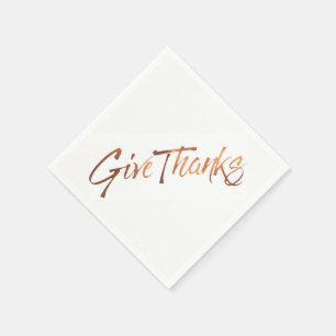 Copper-look Thanksgiving Give Thanks script design Napkins