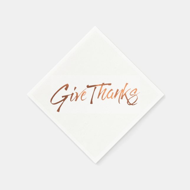 Copper-look Thanksgiving Give Thanks script design Napkins (Corner)