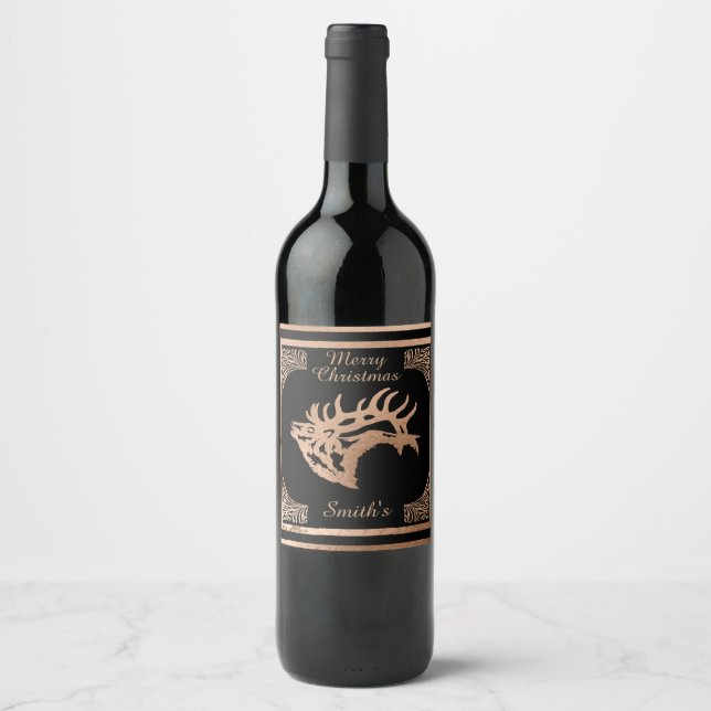 Copper Majestic Bull Elk Silhouette Wine Label (Front)