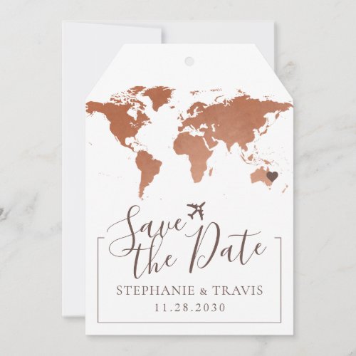 Copper Map Destination Luggage Tag Save the Date