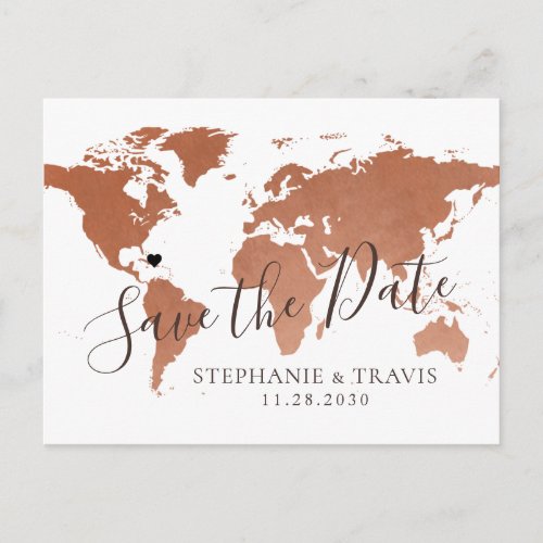 Copper Map Destination Wedding Save the Date Announcement Postcard