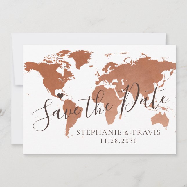 Copper Map Destination Wedding Save the Date Card (Front)