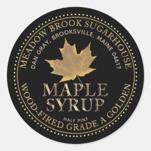 Copper Maple Leaf Maple Syrup Metallic Gold  Classic Round Sticker