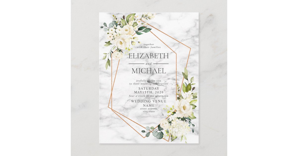 Copper Marble Geometric Floral Postcard Wedding | Zazzle