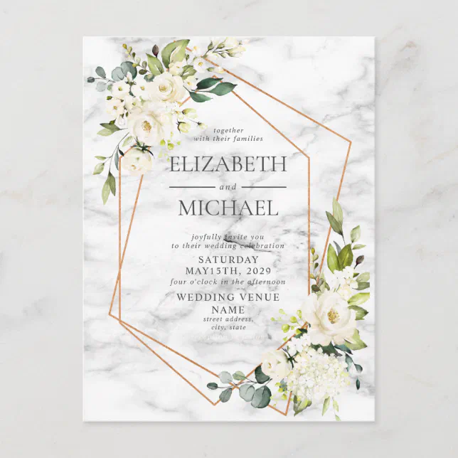 Copper Marble Geometric Floral Postcard Wedding | Zazzle
