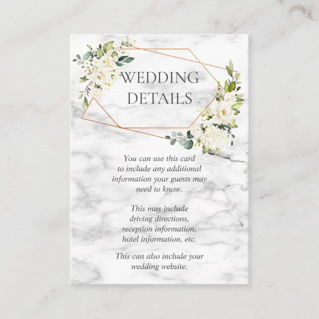 Copper Marble Geometric Floral Wedding Details Enclosure Card | Zazzle