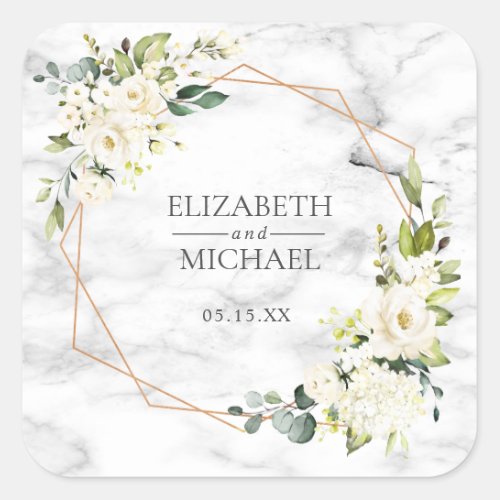 Copper Marble Geometric Floral Wedding Sticker