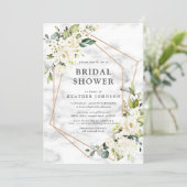 Copper Marble Geometric White Floral Bridal Shower Invitation (Standing Front)