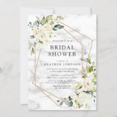 Copper Marble Geometric White Floral Bridal Shower Invitation (Front)