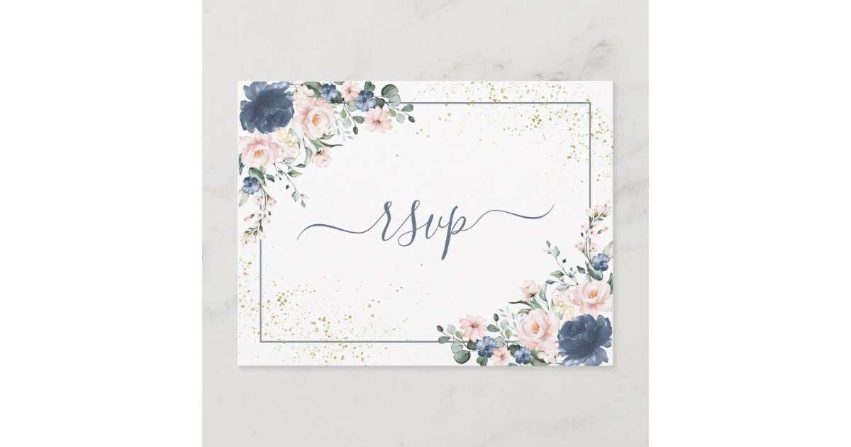 Copper Marble Geometric White Floral RSVP Invitation Postcard | Zazzle
