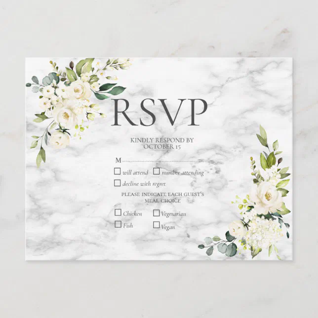 Copper Marble Geometric White Floral RSVP Invitation Postcard | Zazzle