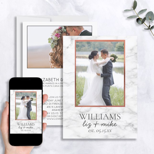 Copper Marble Photo Wedding Announcement Reception (Creator Uploaded)