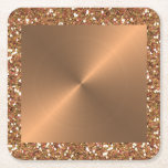 Copper Metal Look Circular Metallic Glitter Glam Square Paper Coaster<br><div class="desc">This design may be personalized by choosing the Edit Design option. You may also transfer onto other items. Contact me at colorflowcreations@gmail.com or use the chat option at the top of the page if you wish to have this design on another product or need assistance. See more of my designs...</div>
