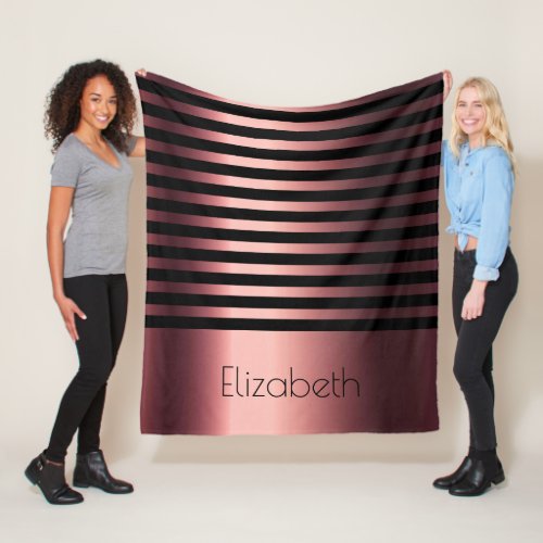 Copper metallic black stripes name fleece blanket