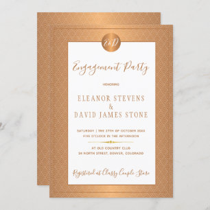 Copper Metallic Classy Monogram Engagement Party Invitation