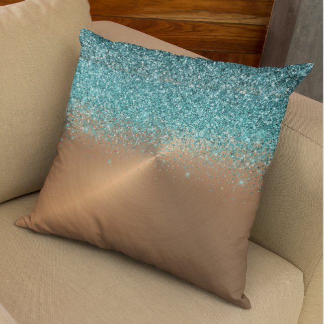 Copper Metallic Faux Glitter Turquoise Patina Throw Pillow (Creator Uploaded)