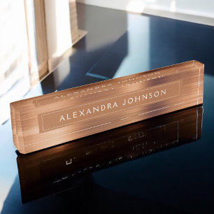 Copper Metallic Foil Modern Elegant Business Desk Name Plate