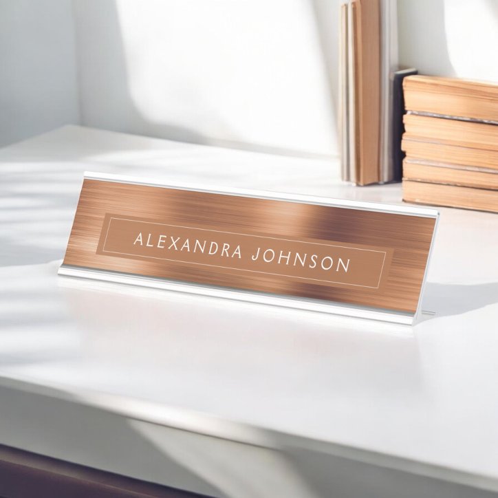 Copper Metallic Foil Modern Elegant Business Desk Name Plate
