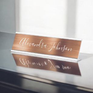 Copper Metallic Foil Modern Elegant Business Desk Name Plate