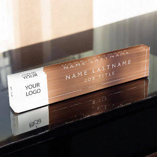 Copper Metallic Foil Modern Logo Business Desk Name Plate