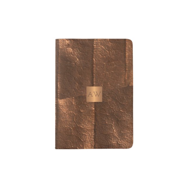 Copper metallic gold exclusive luxury monogrammed passport holder (Front)