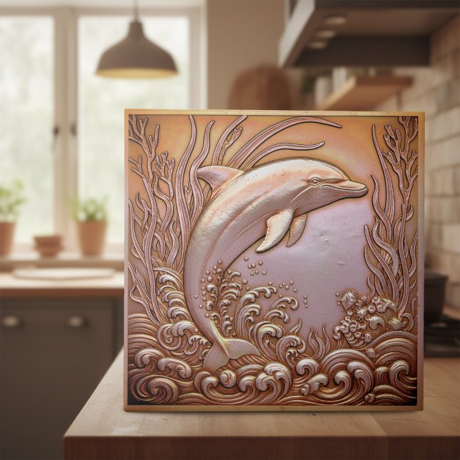Copper Metallic Iridescent Dolphin D1223 Ceramic Tile (Creator Uploaded)