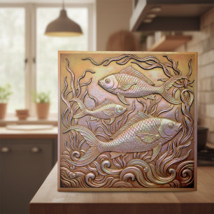 Copper Metallic Iridescent Fish D1223 Ceramic Tile