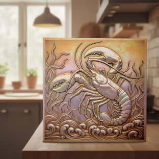 Copper Metallic Iridescent Lobster ID1223 Ceramic Tile