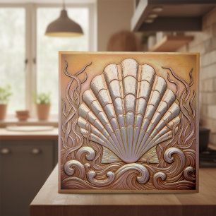 Copper Metallic Iridescent Scallop Shell D1223 Ceramic Tile