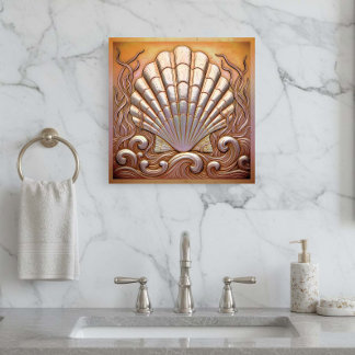Copper Metallic Iridescent Scallop Shell D1223 Metal Print