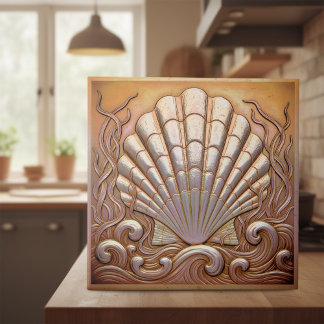Copper Metallic Iridescent Scallop Shell ID1223 Ceramic Tile