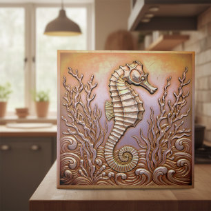 Copper Metallic Iridescent Seahorse ID1223 Ceramic Tile