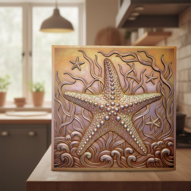 Copper Metallic Iridescent Starfish D1223 Ceramic Tile (Creator Uploaded)