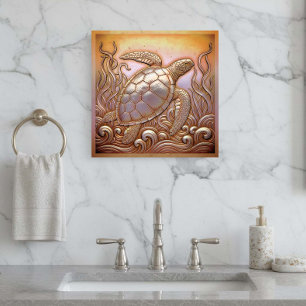 Copper Metallic Iridescent Turtle D1223 Metal Print