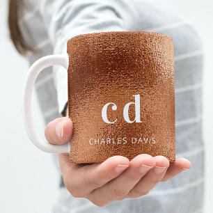 Copper metallic name initials coffee mug