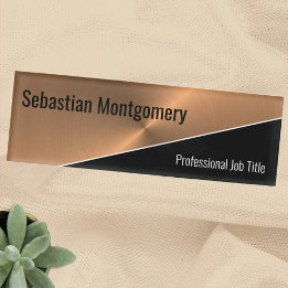 Copper Metallic Sheen Flare Geometric Professional Name Tag