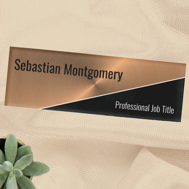 Copper Metallic Sheen Flare Geometric Professional Name Tag (Creator Uploaded)