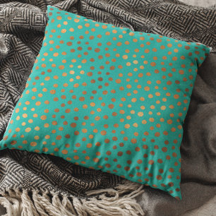 Copper Metallic Teal Patina Polka Dot Modern Throw Pillow