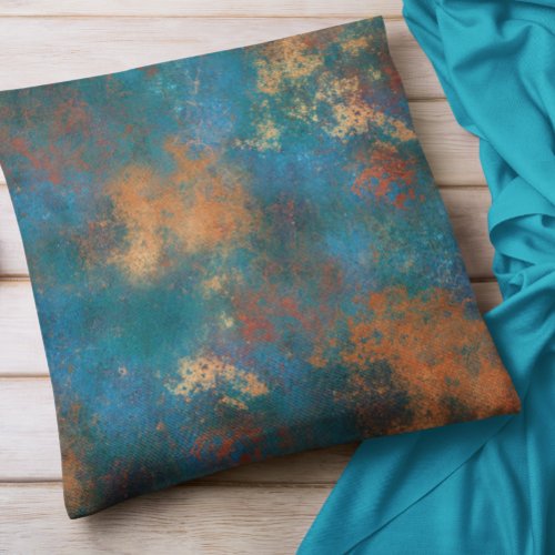 Copper Metallic Turquoise Distressed Throw Pillow