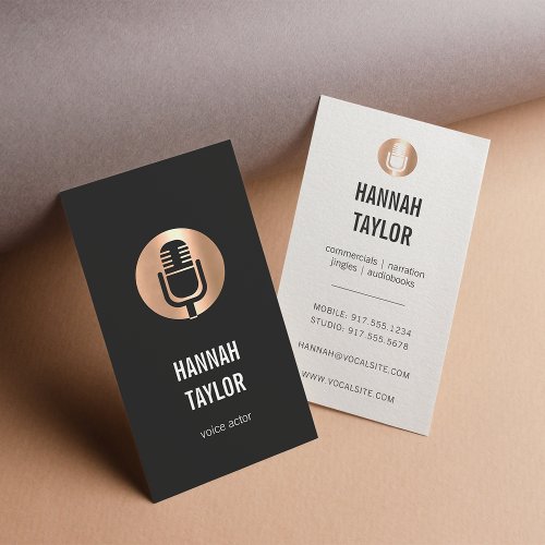 Copper Microphone Voice Actor Vertical Business Card