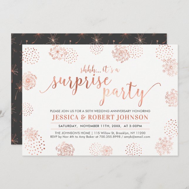 Copper | Modern Surprise 50th Wedding Anniversary Invitation (Front/Back)