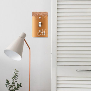 Copper Monogram Faux Glitter Drips Pretty Light Switch Cover