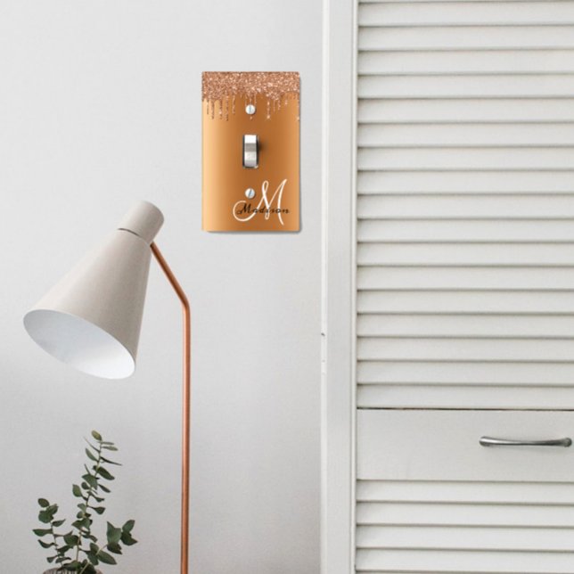 Copper Monogram Faux Glitter Drips Pretty Light Switch Cover (Creator Uploaded)