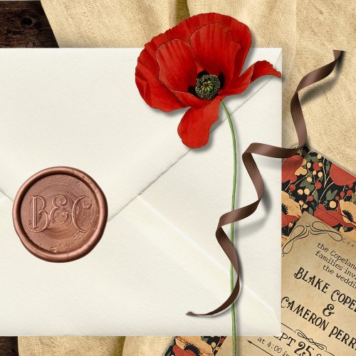 Copper Monogram Script Initials Wedding Envelope Wax Seal Sticker